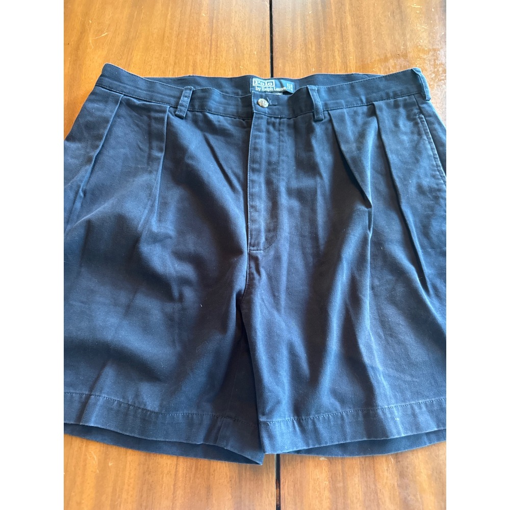 Polo Ralph Lauren Andrew Short Mens 38 Navy Blue Pleated Cotton Chino Shorts 6"